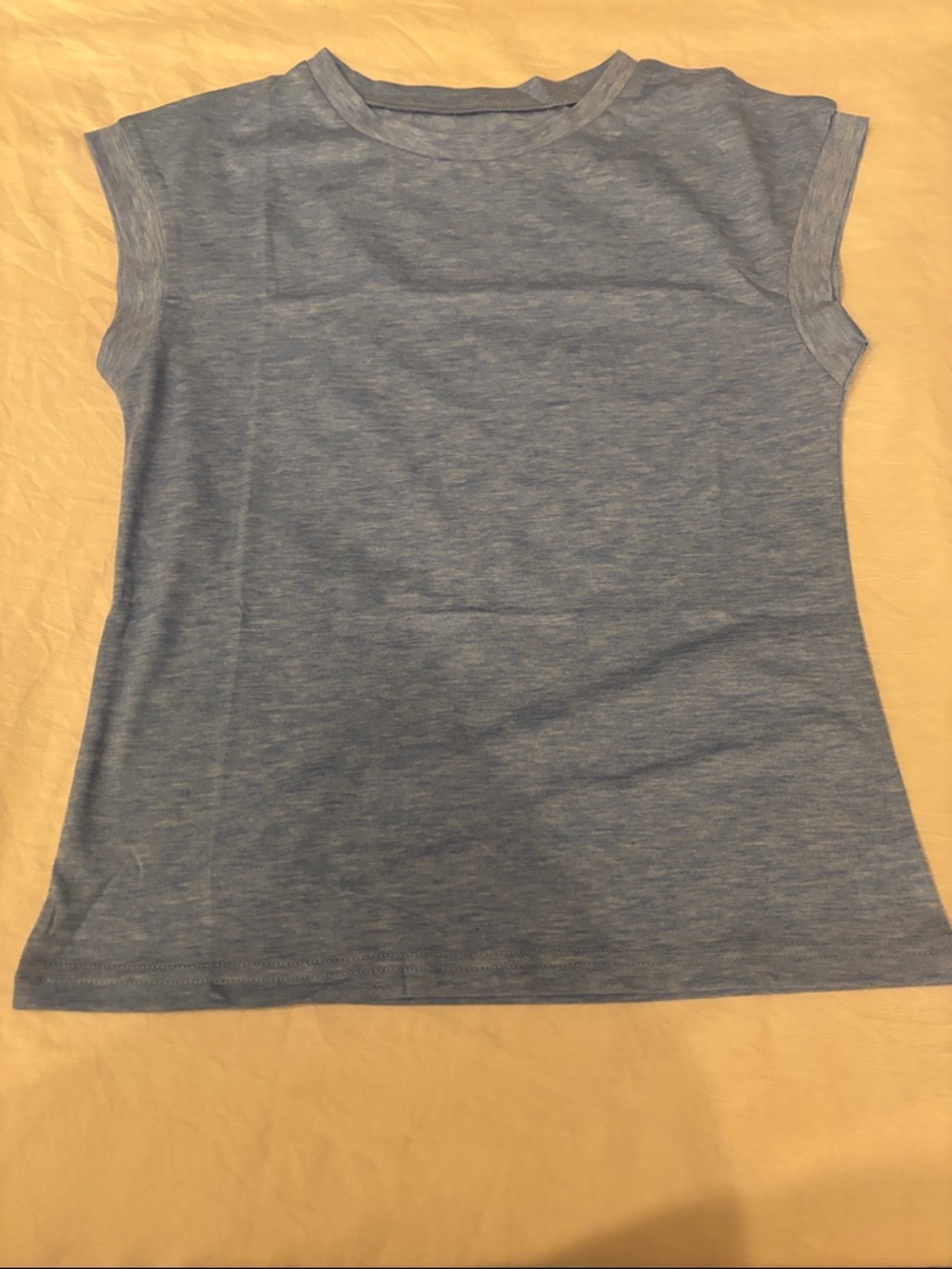 Women's Blue Crewneck Cap-Sleeve Top